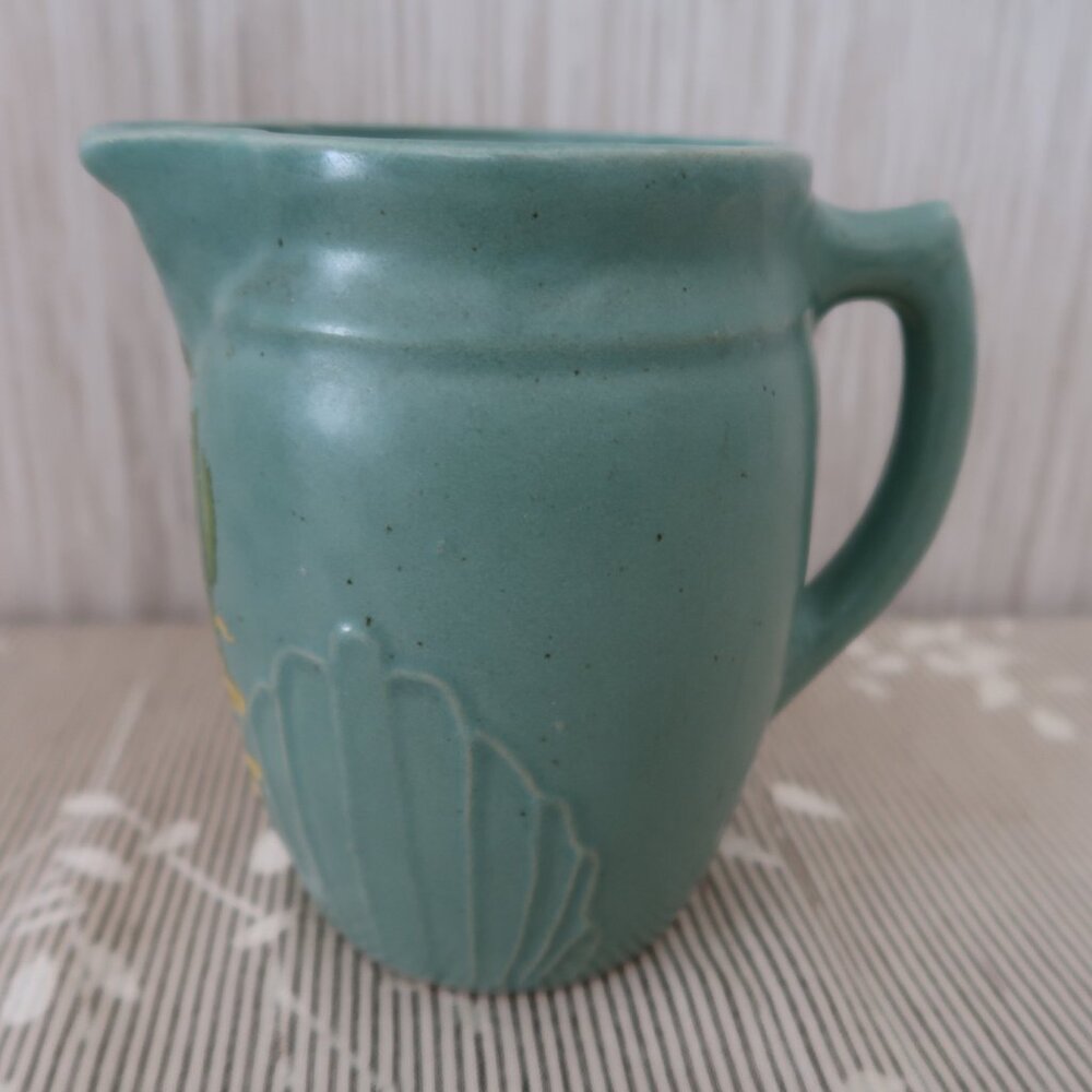 1930's Monmouth Art Deco Seafoam Green Milk Pitcher with Decal